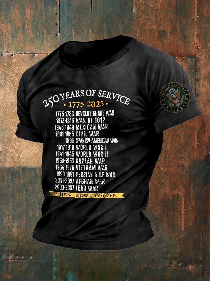 Men's United States Army 250 Years Of Service 1775-2025 Then - Now - Forever Print T-Shirt