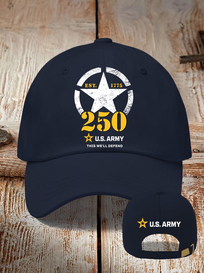 Retro U.S. Army 250th Anniversary This We'll Defend Est.1775 Print Baseball Cap