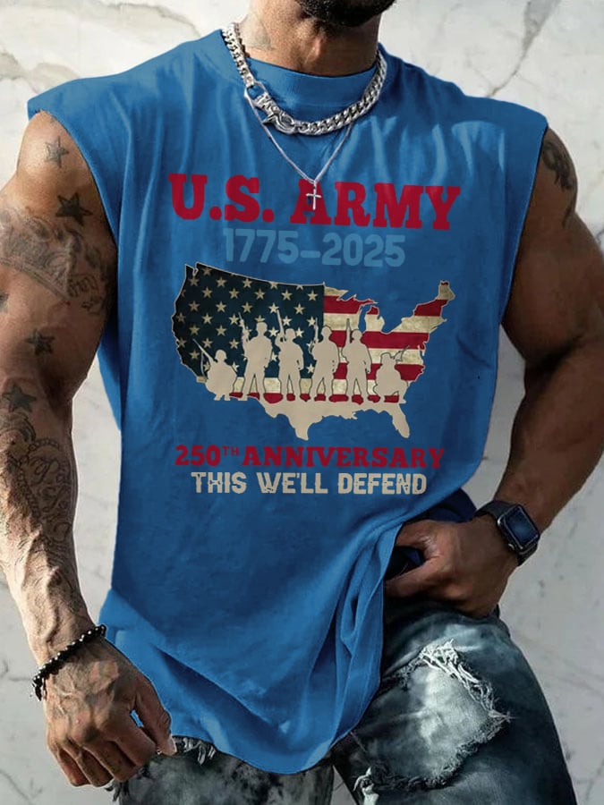 Retro U.S. Army 1775–2025 250th Anniversary This We'll Defend Print Tops Tank