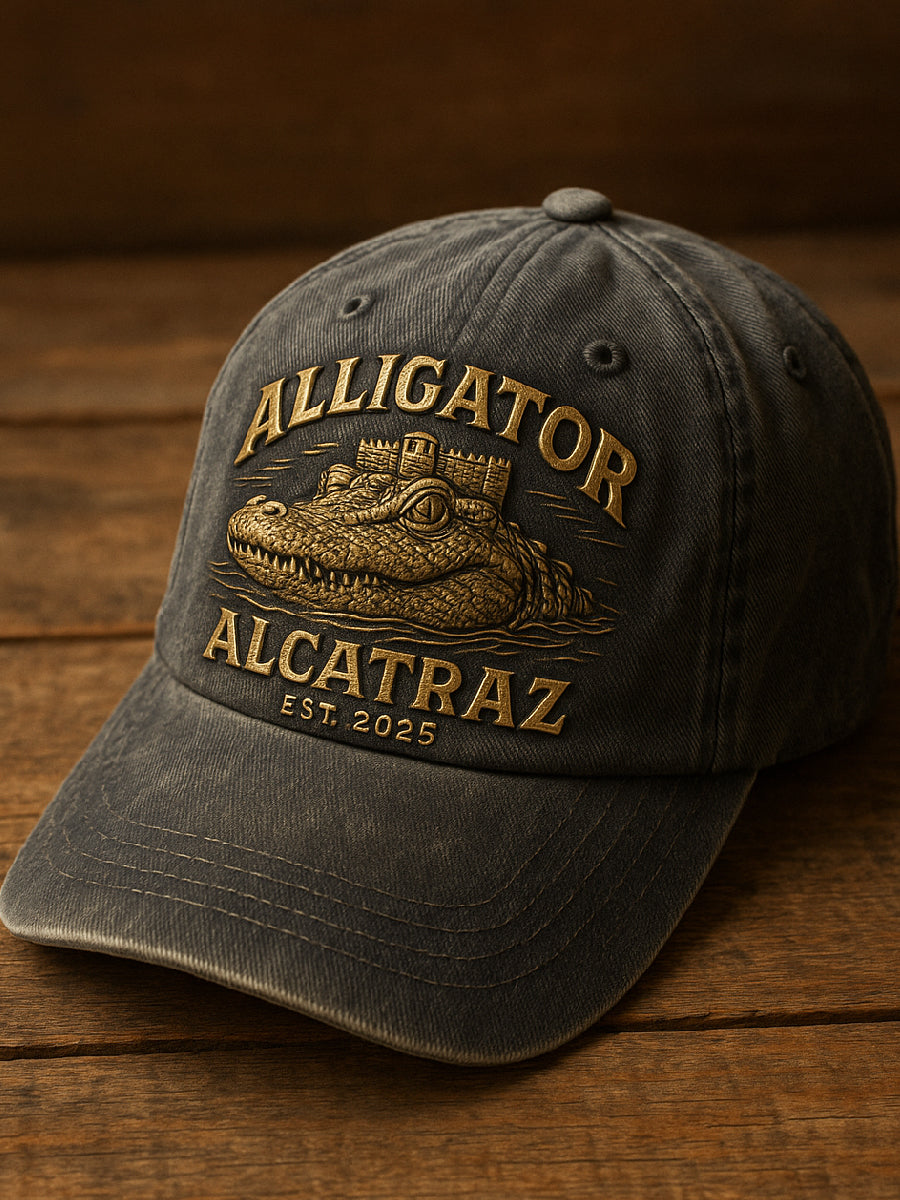 Vintage Alligator Alcatraz Fun Florida Everglades Art Casual Print Hat