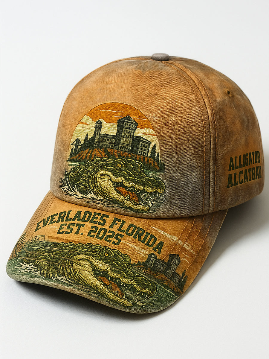 Retro Alligator Alcatraz Funny Florida Everglades Art Casual Prints Cap
