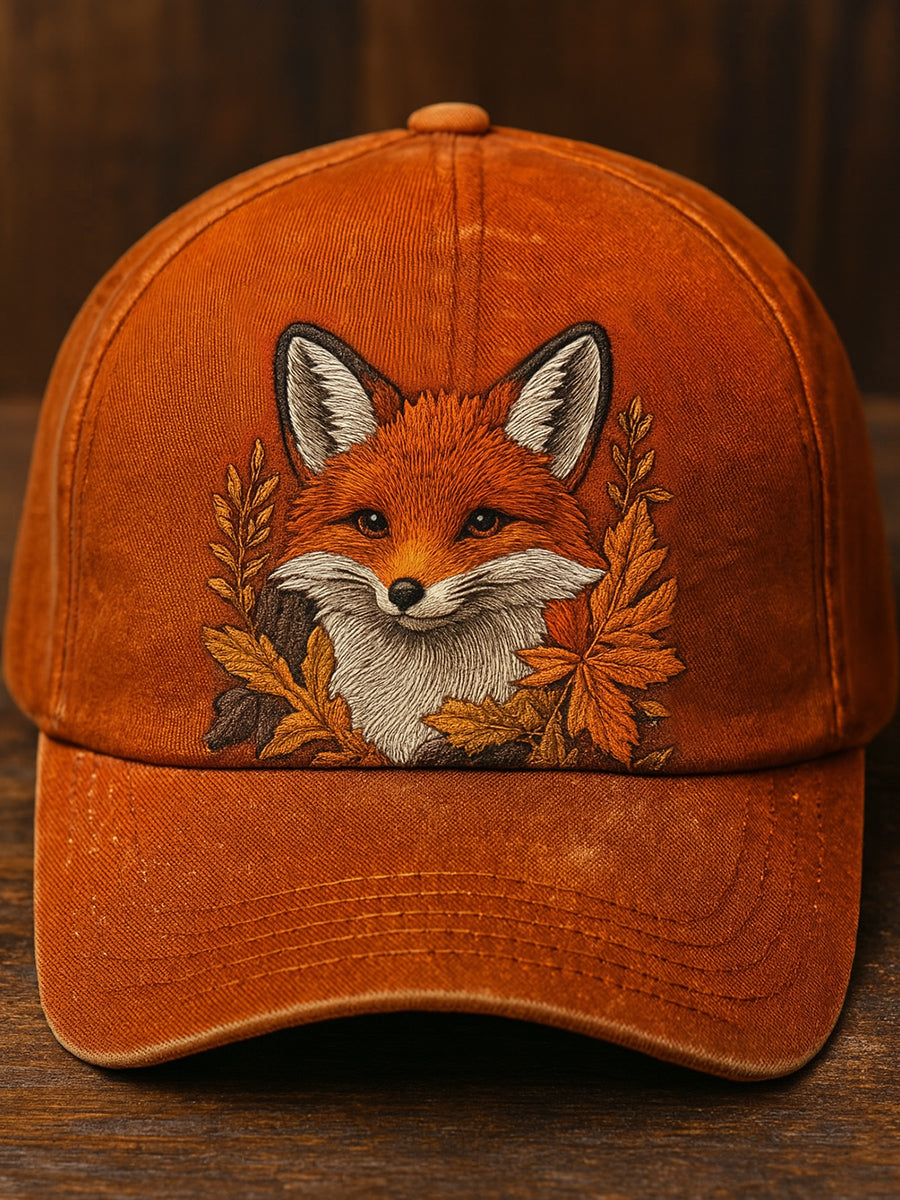 Maple Leaf Fox Art Print Baseball Cap