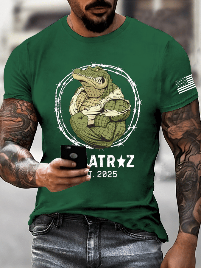Men's Alligator Alcatraz Print Casual T-Shirt