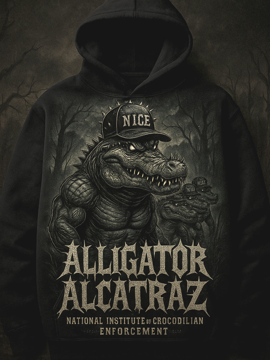 Vintage Alligator Alcatraz Fun Florida Everglades Art Print Casual Hoodie