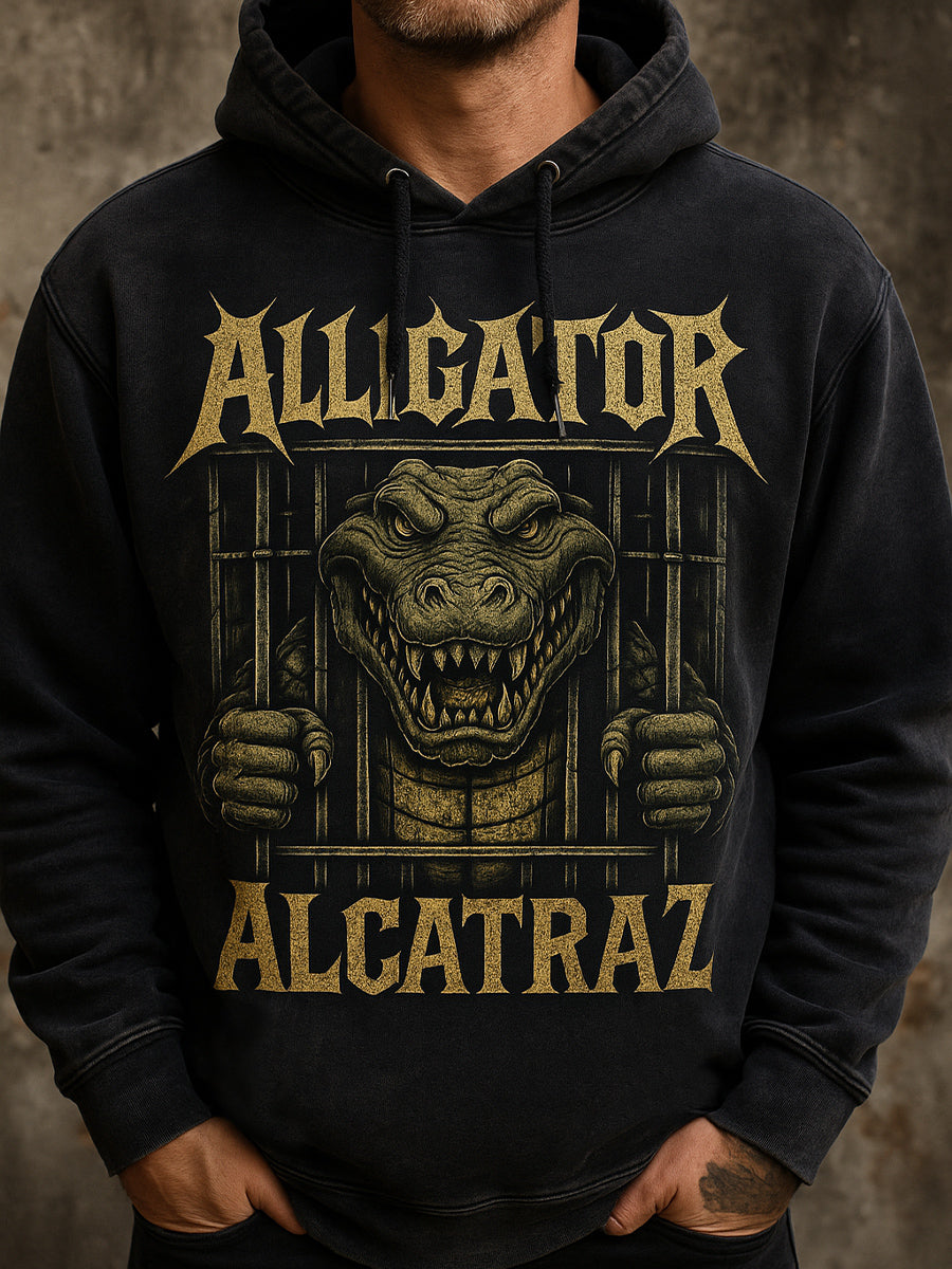 Vintage Alligator Alcatraz Fun Florida Everglades Art Print Casual Hoodie