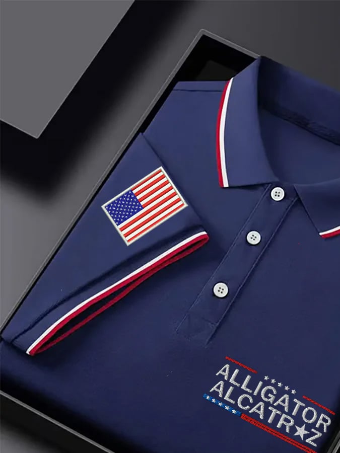 Men's Alligator Alcatraz Print Polo Shirt