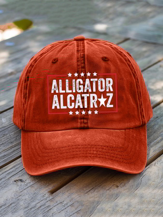 Unisex Distressed Washed Alligator Alcatraz Print Hat