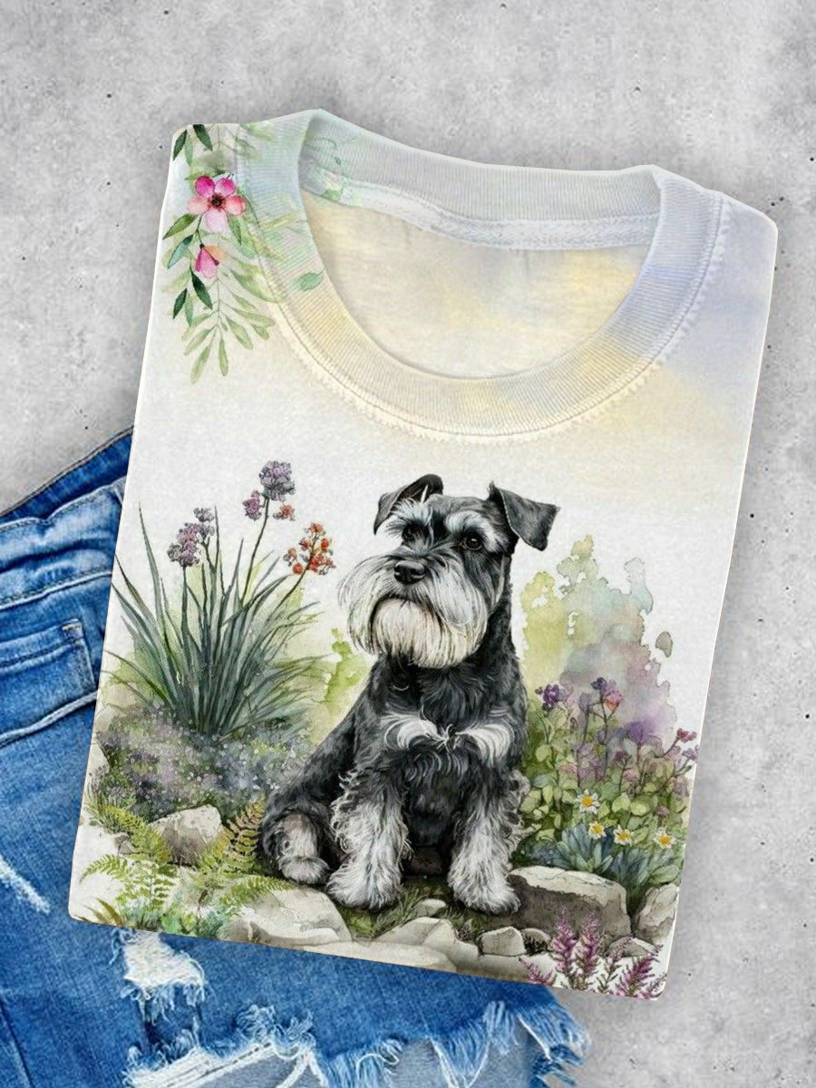 Ctue Dog Art Illustration Print Casual Short Sleeve T-Shirt
