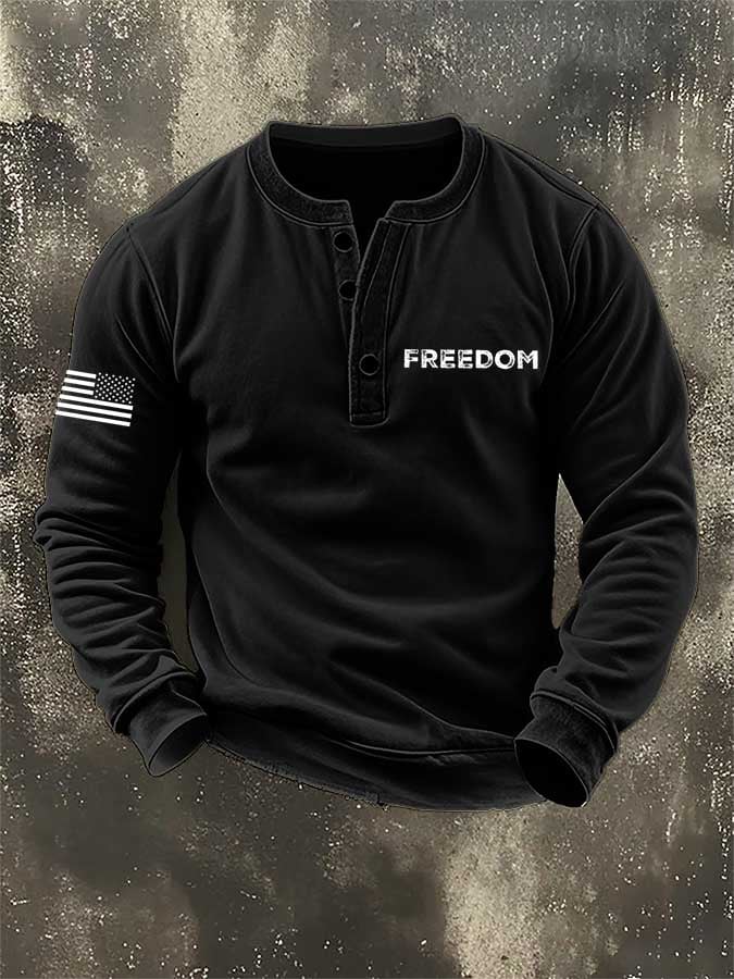 🔥Buy 3 Get 10% Off🔥Men's Retro Freedom Design Henley Neck Sweatshirt