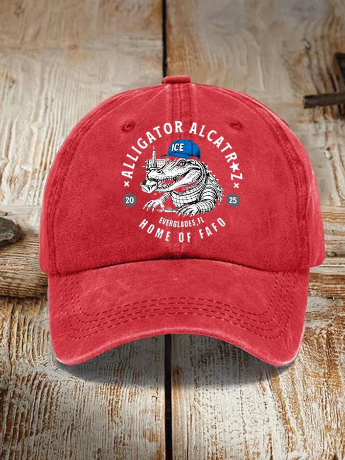 Unisex distressed washed Alligator Alcatraz print hat