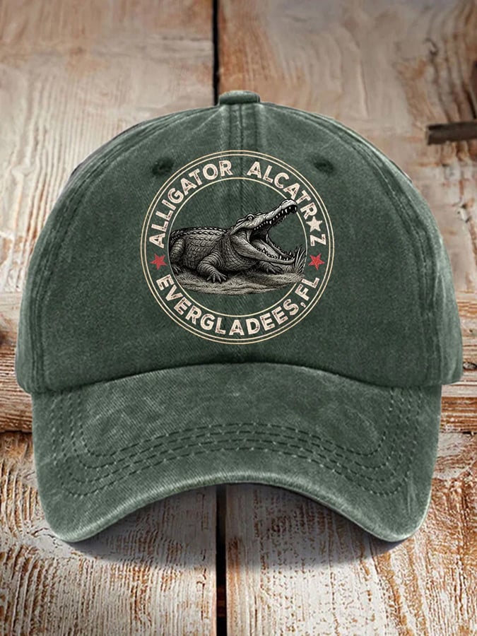 Retro Alligator Alcatraz Funny Florida Everglades Dark Humor Patoitic Prints baseball cap