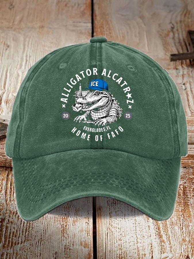 Unisex distressed washed Alligator Alcatraz print hat