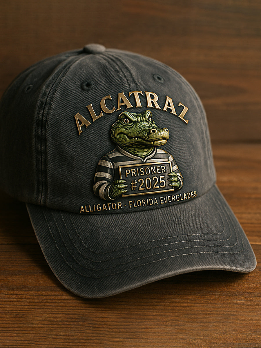 Vintage Alligator Alcatraz Fun Florida Everglades Art Casual Print Hat