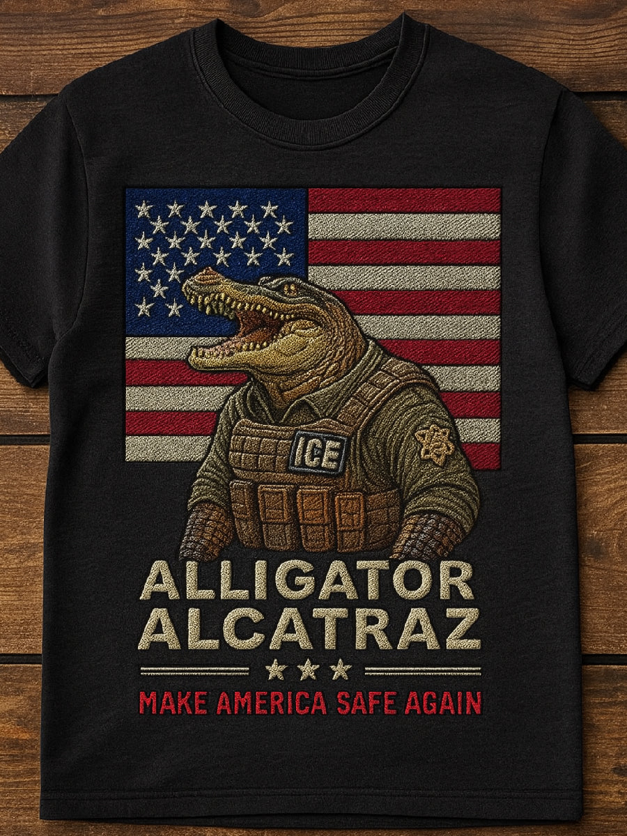 Vintage Alligator Alcatraz Fun Florida Everglades Art Print Casual T-Shirt