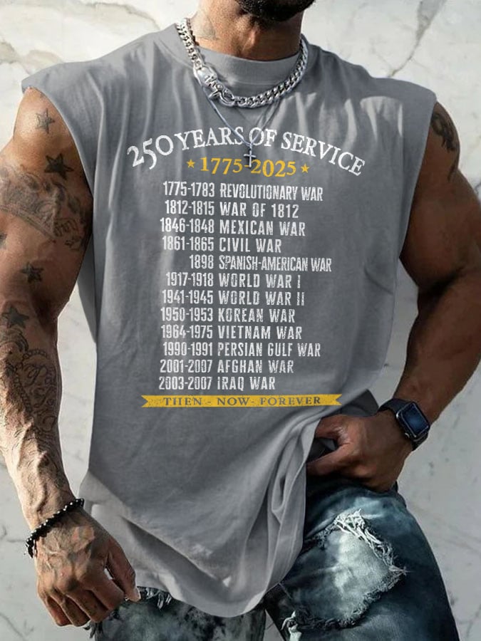 Retro Men's United States Army 250 Years Of Service 1775-2025 Then - Now - Forever Print Tops Tank