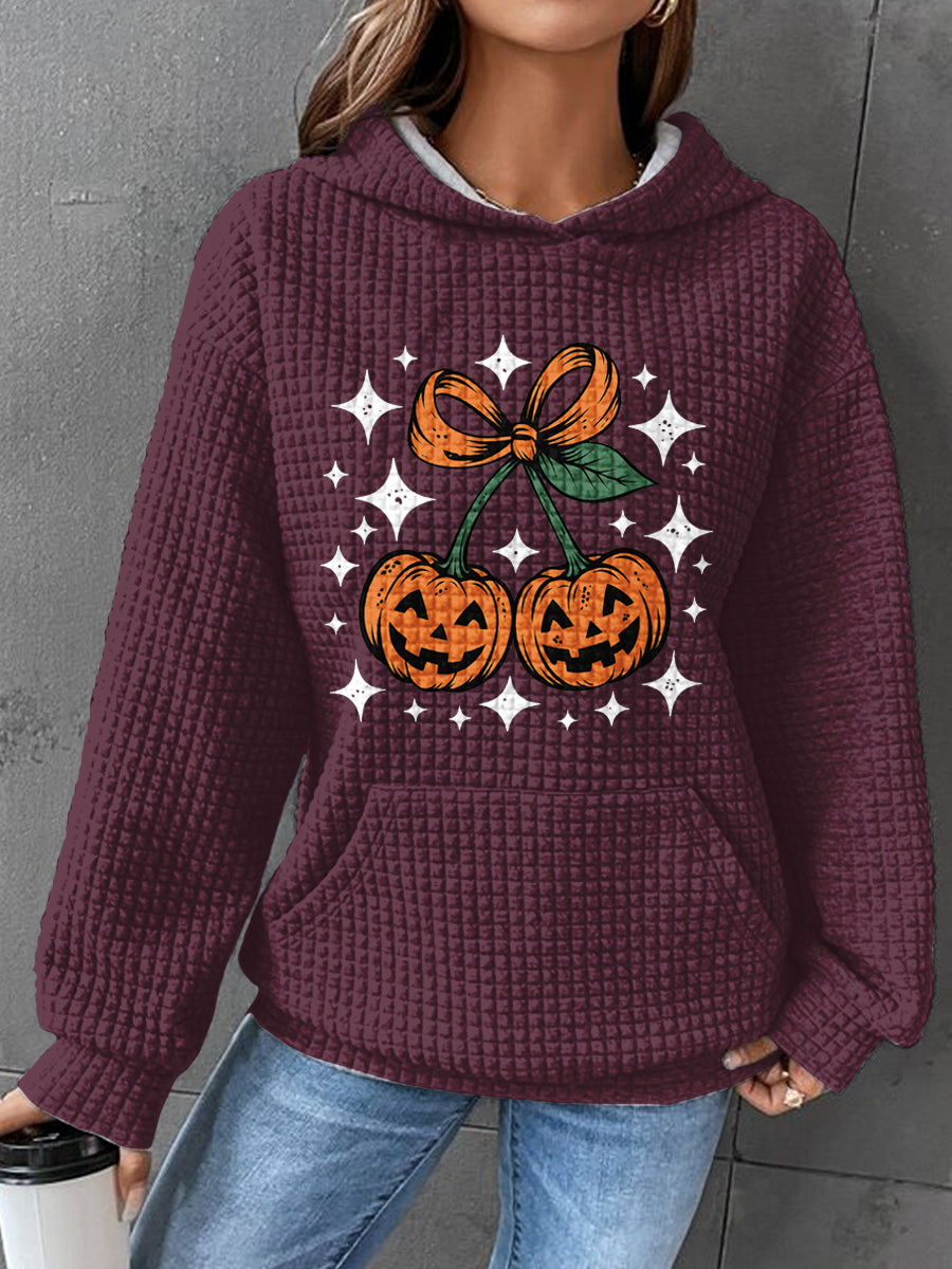 Halloween Art Waffle Print Casual Sweatshirt