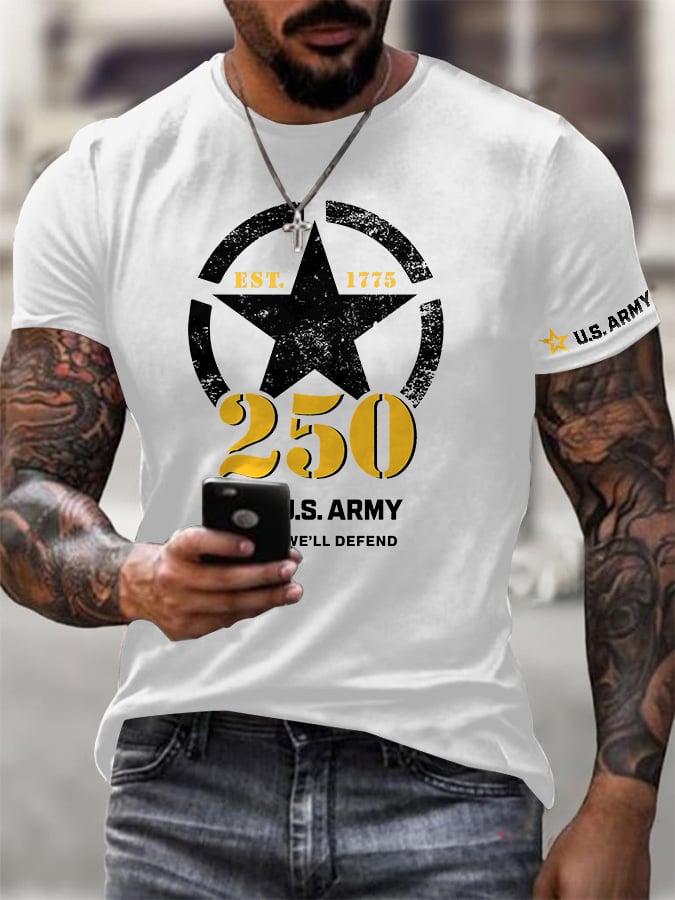 Men's Retro U.S. Army 250th Anniversary This We'll Defend Est.1775 Print T-Shirt