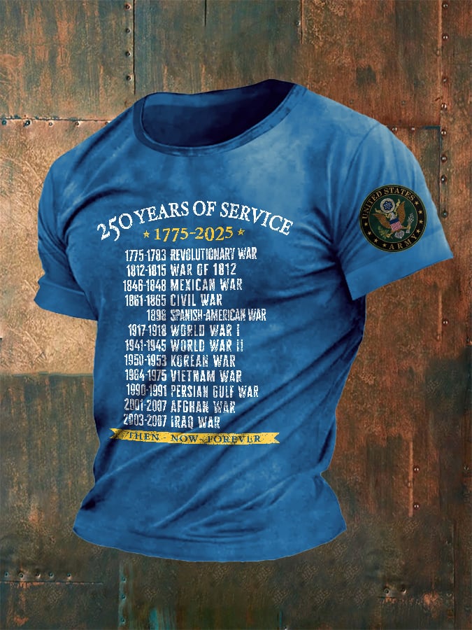 Men's United States Army 250 Years Of Service 1775-2025 Then - Now - Forever Print T-Shirt