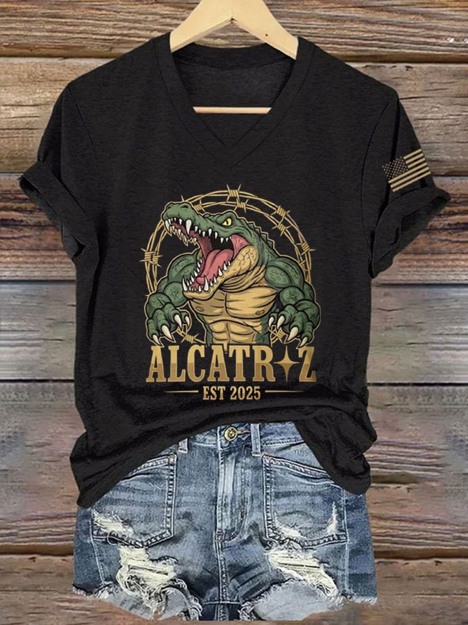 Women's Alligator Casual V-Neck T-Shirt