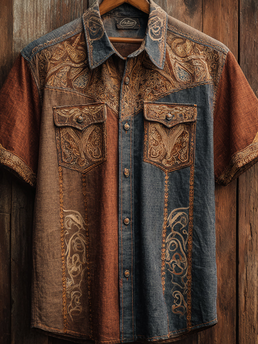 Vintage Western Art Floral Print Casual Shirt