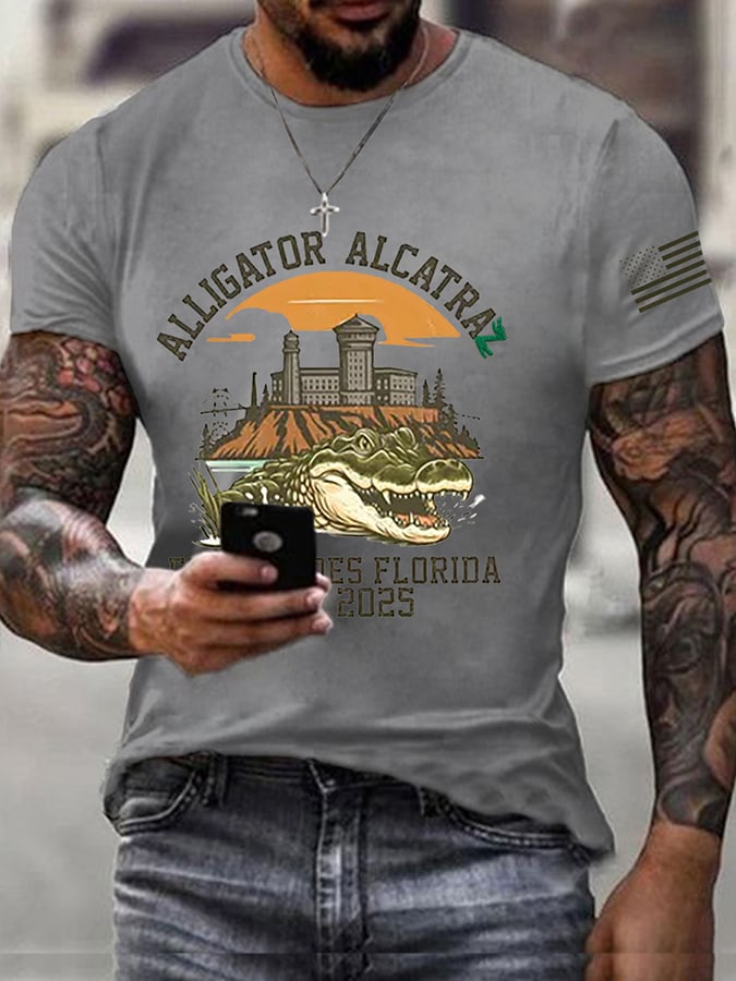 Men's Alligator Alcatraz Print T-Shirt