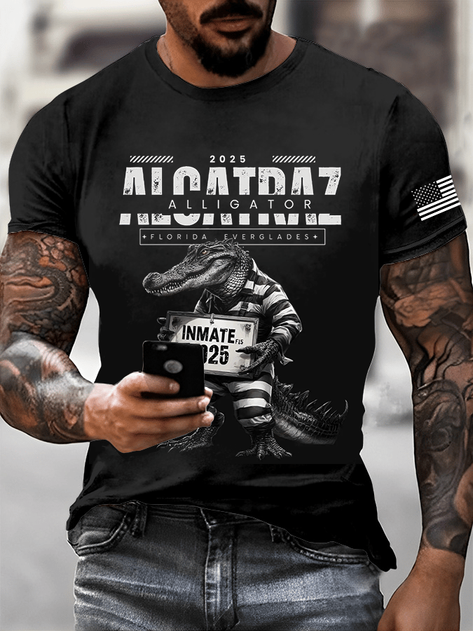 Men's Alligator Alcatraz Print Casual T-Shirt
