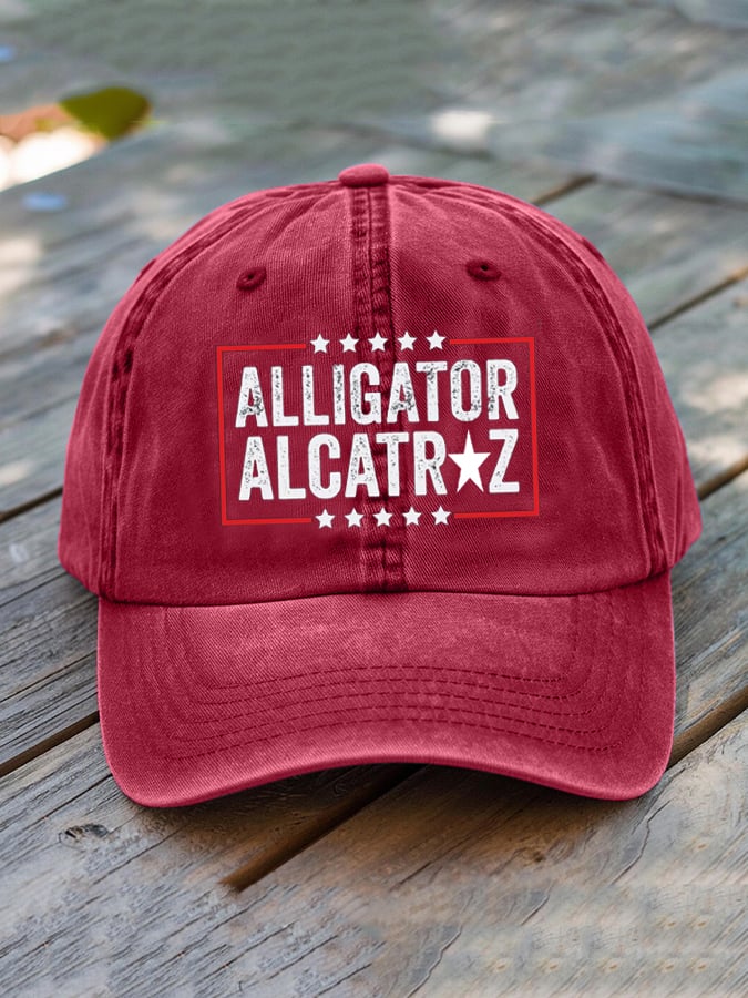 Unisex Distressed Washed Alligator Alcatraz Print Hat