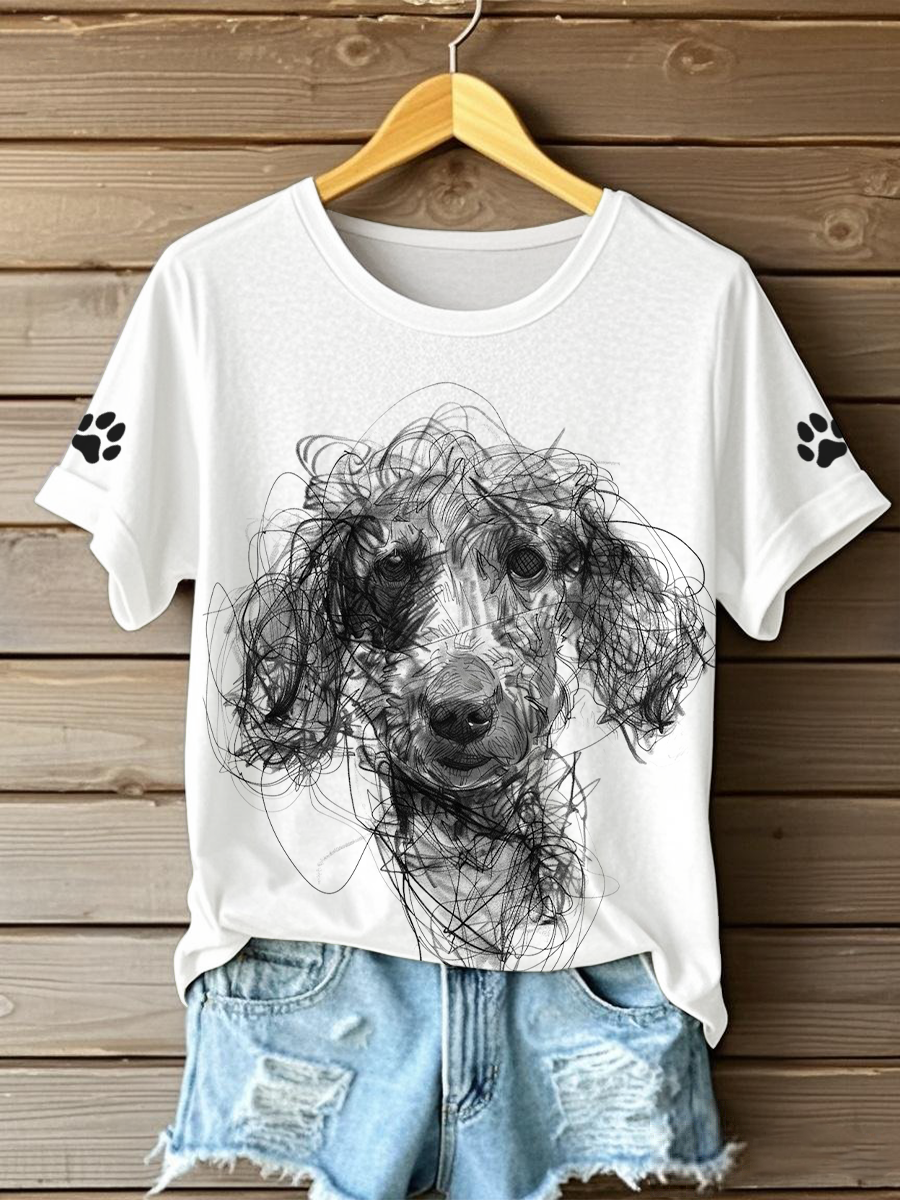 Women's Sketch Poodle print T-shirts