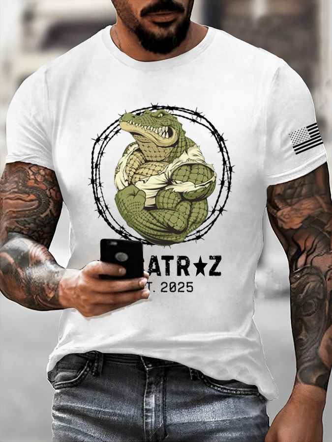 Men's Alligator Alcatraz Print Casual T-Shirt