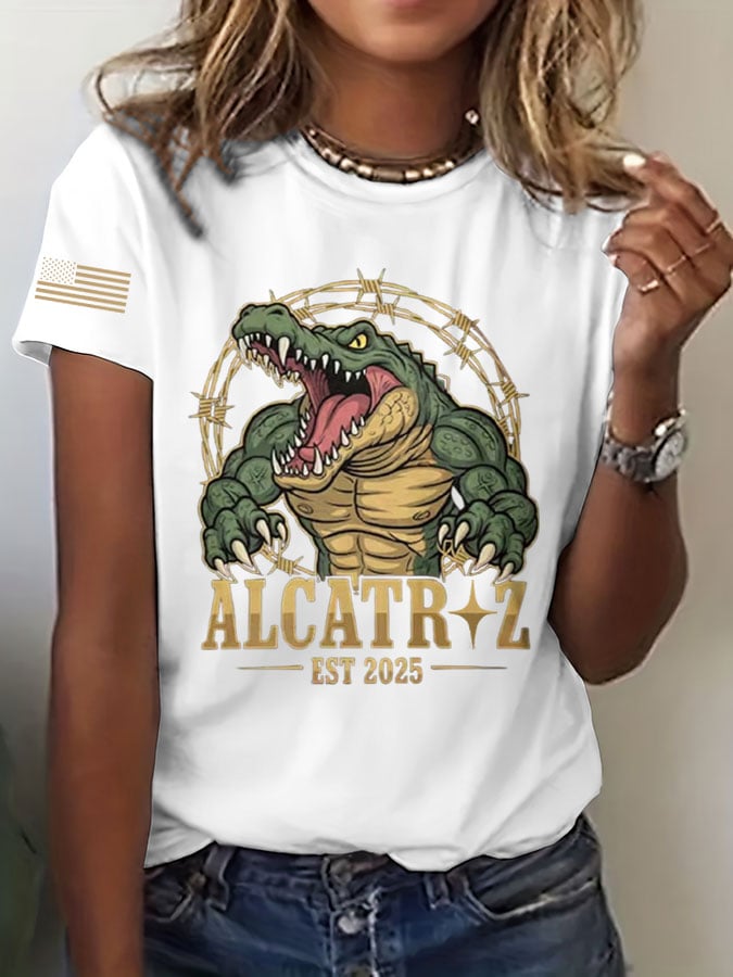 Women's Alligator Printed Round Neck T-Shirt