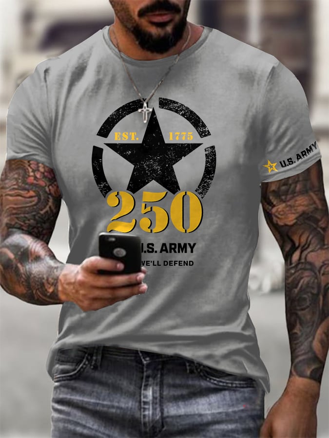 Men's Retro U.S. Army 250th Anniversary This We'll Defend Est.1775 Print T-Shirt