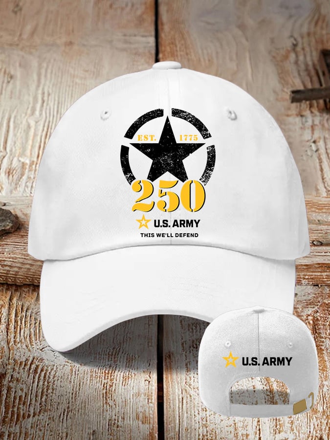 Retro U.S. Army 250th Anniversary This We'll Defend Est.1775 Print Baseball Cap