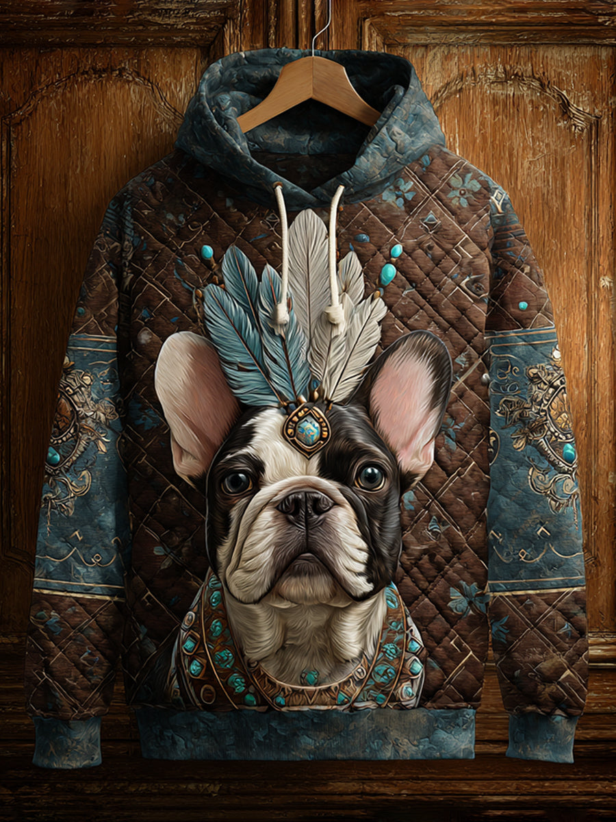 Ethnic Style Retro Dog Print Art Casual Hoodie