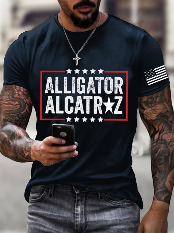 Men's Alligator Alcatraz Print Casual T-Shirt