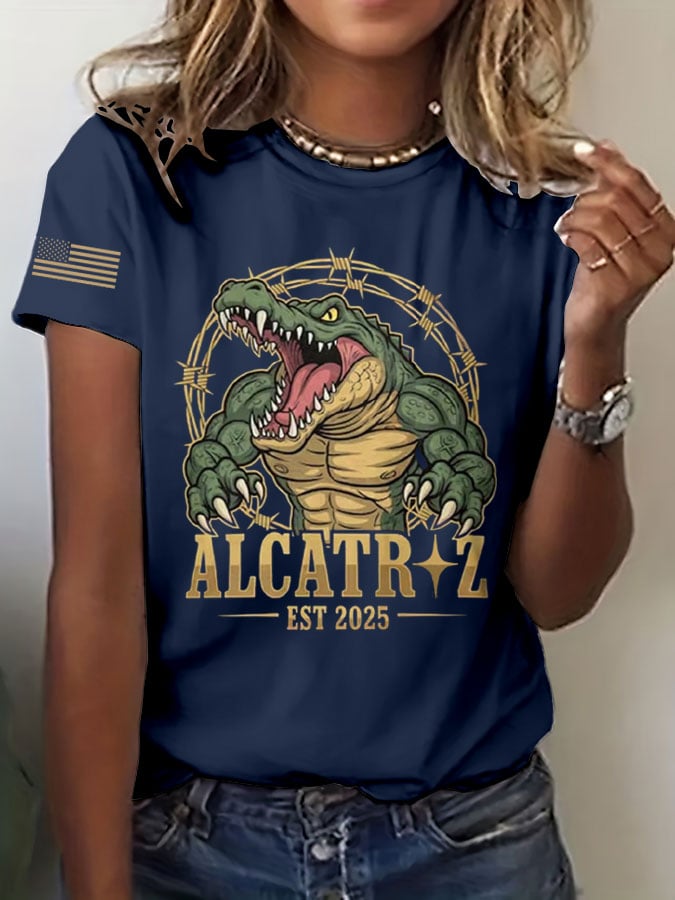 Women's Alligator Printed Round Neck T-Shirt