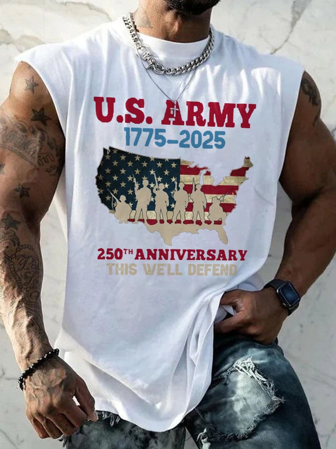 Retro U.S. Army 1775–2025 250th Anniversary This We'll Defend Print Tops Tank