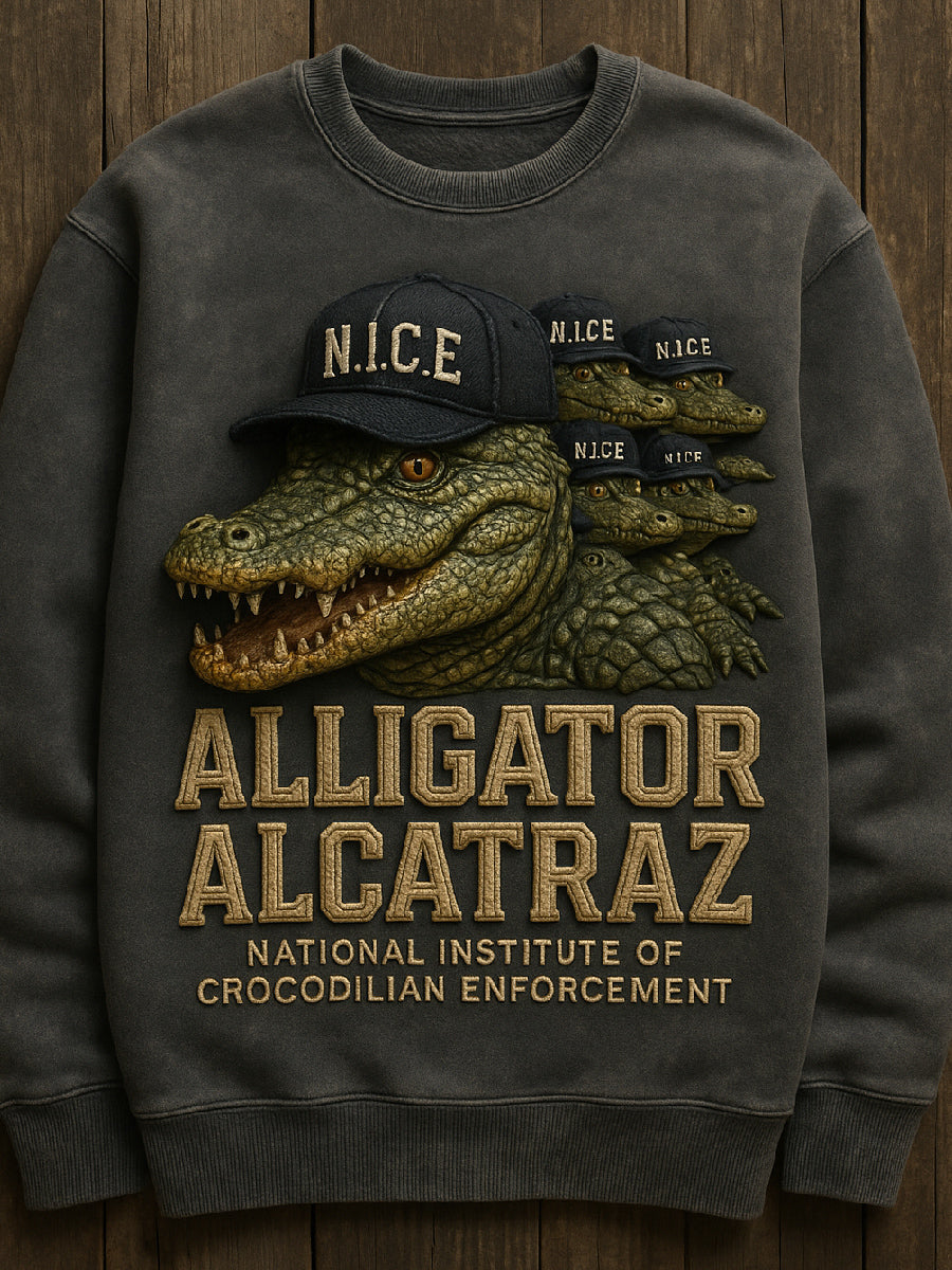 Vintage Alligator Alcatraz Fun Florida Everglades Art Print Casual Sweatshirt