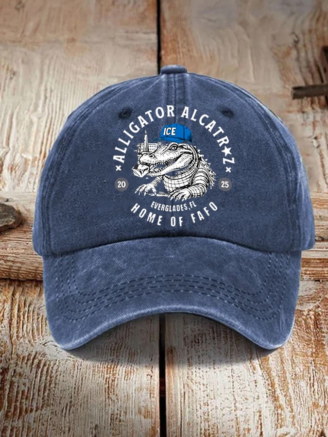 Unisex distressed washed Alligator Alcatraz print hat