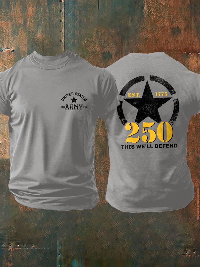 Retro Man's Vintage Independence Day United States Army 250th Anniversary This We'll Defend Print T-Shirt