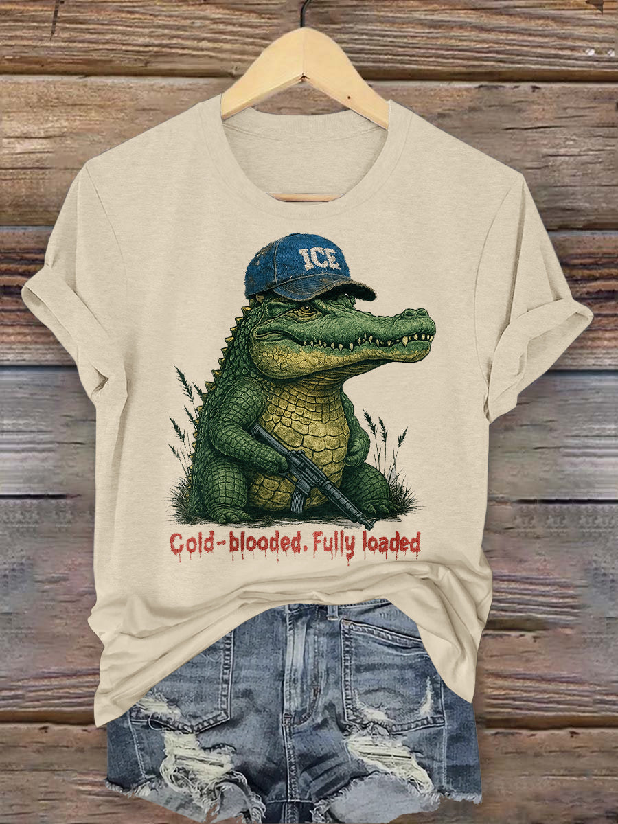 Retro Alligator Alcatraz Funny Florida Everglades Art Casual T-Shirt
