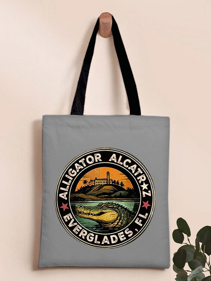RetroAlligator Alcatraz Funny Florida Everglades Dark Humor Print Canvas Shoulder Bag