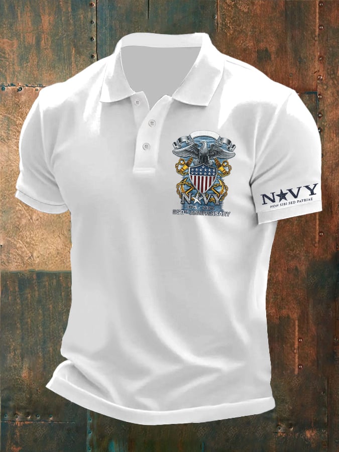 Man's Vintage Navy 1775 - 2025 250th Anniversary Non Sibi Sed Patriae Printed Polo Shirt