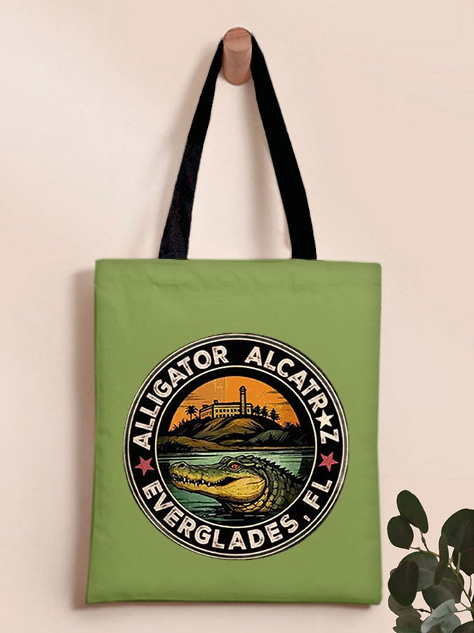 RetroAlligator Alcatraz Funny Florida Everglades Dark Humor Print Canvas Shoulder Bag
