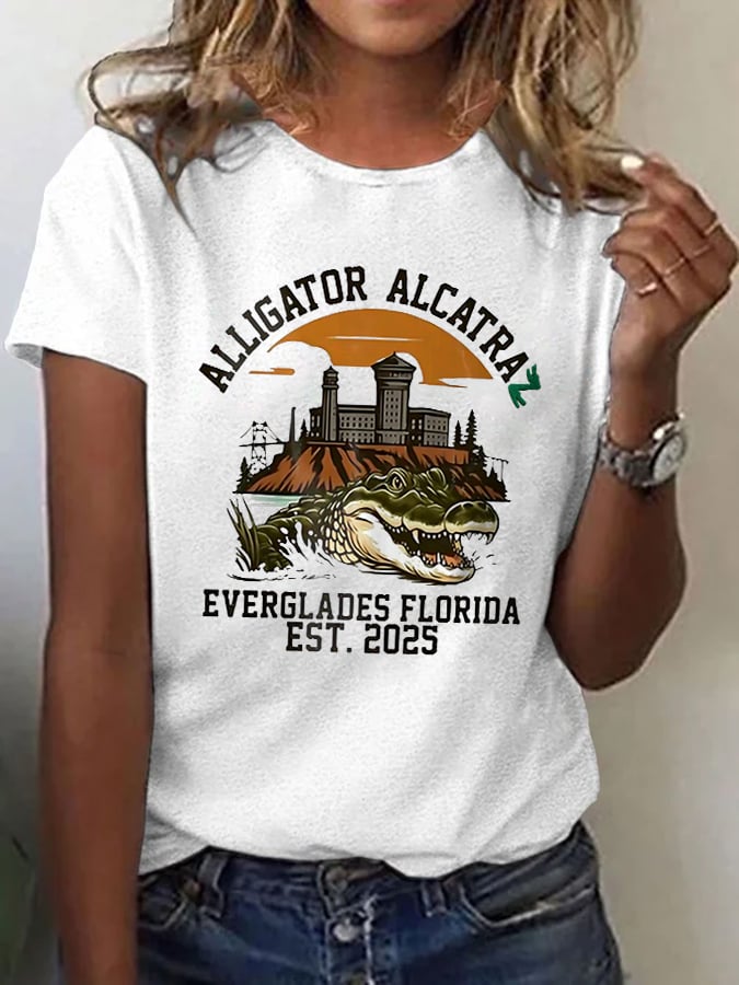 Women's Alligator Alcatraz Print T-shirt
