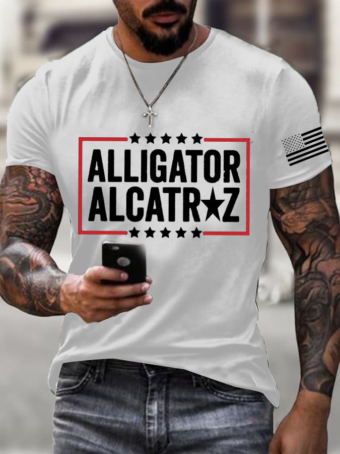 Men's Alligator Alcatraz Print Casual T-Shirt