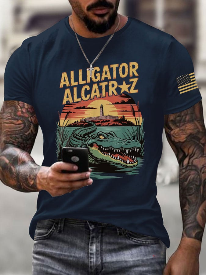 Men's Alligator Alcatraz Print Casual T-Shirt