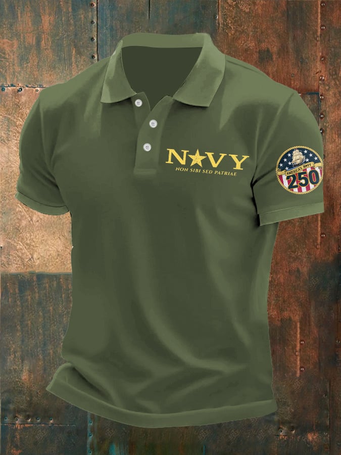 Man's Vintage America's Navy 250th Anniversary Non Sibi Sed Patriae Printed Polo Shirt