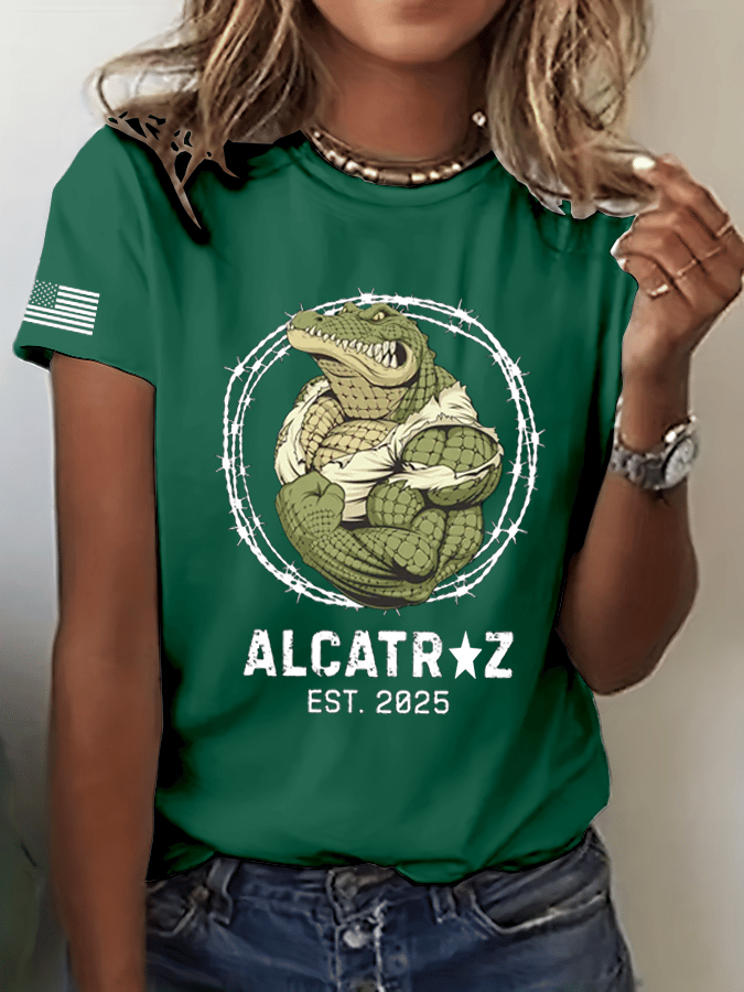 Women's Alligator Alcatraz Print Crew Neck T-Shirt