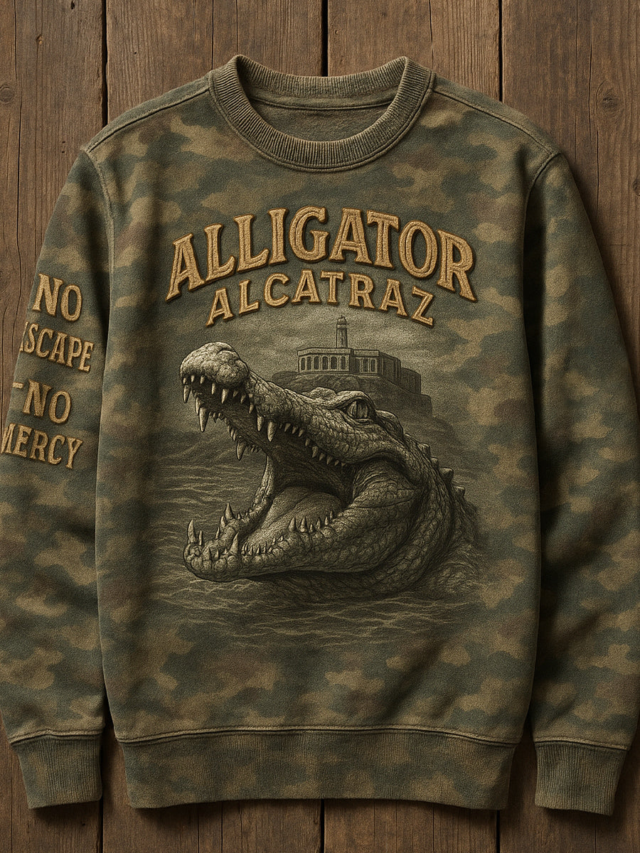Vintage Alligator Alcatraz Fun Florida Everglades Art Print Casual Sweatshirt
