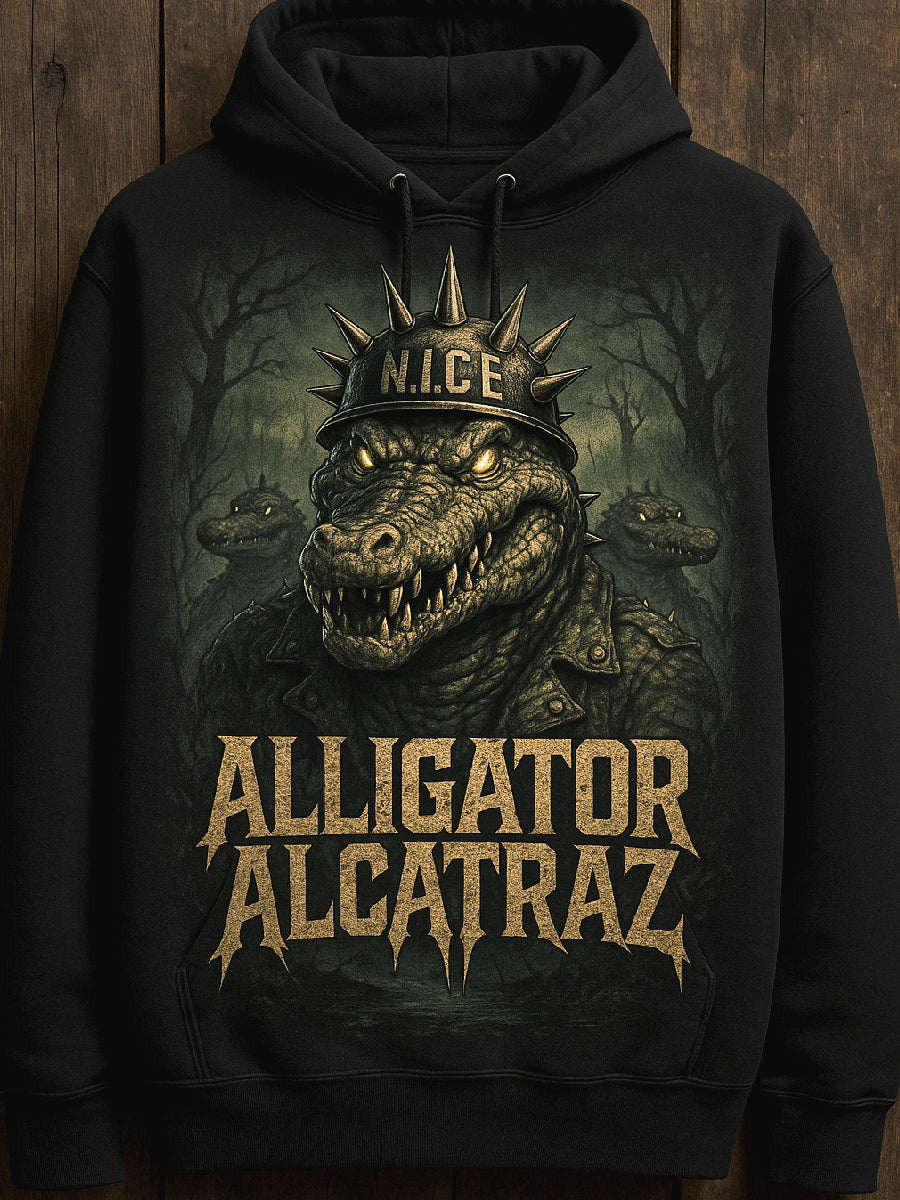 Vintage Alligator Alcatraz Fun Florida Everglades Art Print Casual Hoodie
